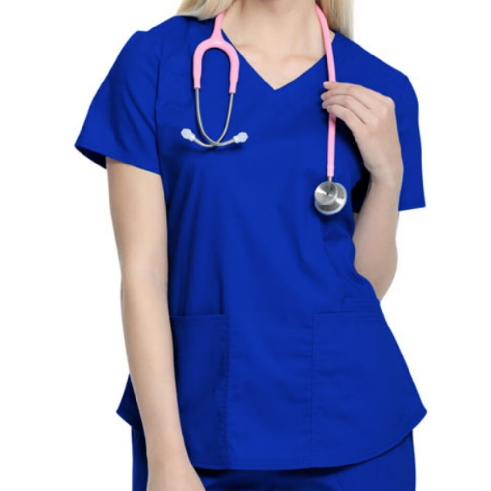Scrubstar Classic Unisex 3-Pocket V-Neck Short Sleeve Scrub Top in Electric Blue